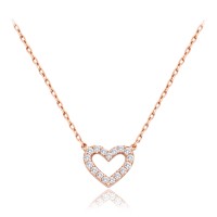 MINET Zlatý náhrdelník srdce z růžového zlata s bílými zirkony Au 585/1000 1,65g