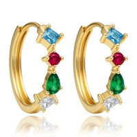 MINET Elegantní zlaté náušnice s bílými, červenými, modrými a zelenými zirkony Au 585/1000 1,65g