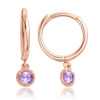 MINET Decentní zlaté rose gold náušnice s fialovými zirkony Au 585/1000 1,00g