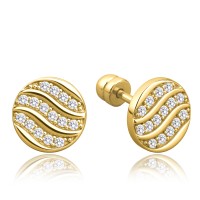 MINET Elegantní zlaté náušnice kolečka na šroubek s bílými zirkony Au 585/1000 1,60g