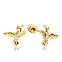 MINET Zlaté náušnice kolibříci na šroubek Au 585/1000 1,10g