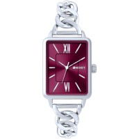 MINET Stříbrno-vínové dámské hodinky SIENA se stříbrným ocelovým řemínkem