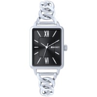 MINET Stříbrno-černé dámské hodinky SIENA se stříbrným ocelovým řemínkem