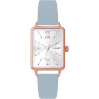 MINET Rosegold dámské hodinky SIENA s šedým koženým řemínkem